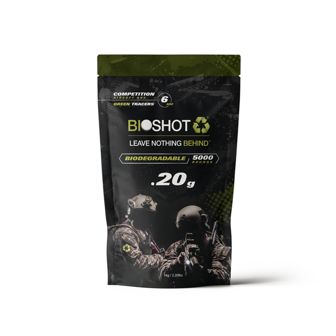 Biodegradable TRACER Airsoft BBs - .20g Super Slick Seamless Competition Match Grade For All 6mm Airsoft Guns and Accessories (5000 Rounds Green Tracer)
