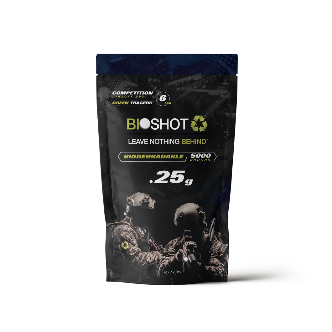 Biodegradable TRACER Airsoft BBs - .25g Super Slick Seamless Competition Match Grade For All 6mm Airsoft Guns and Accessories (5000 Rounds Green Tracer)