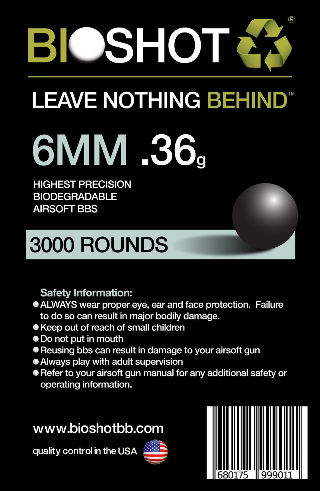 6mm .36g Biodegradable Airsoft BBs (3000 rounds Black)
