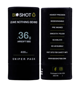 BioShot .36g 400 Round Sniper Pack Competition Grade Biodegradable 6mm Airsoft bbs